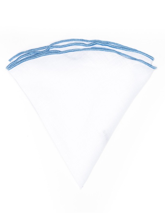 White Linen/Light Blue Trim Linen Pocket Circle
